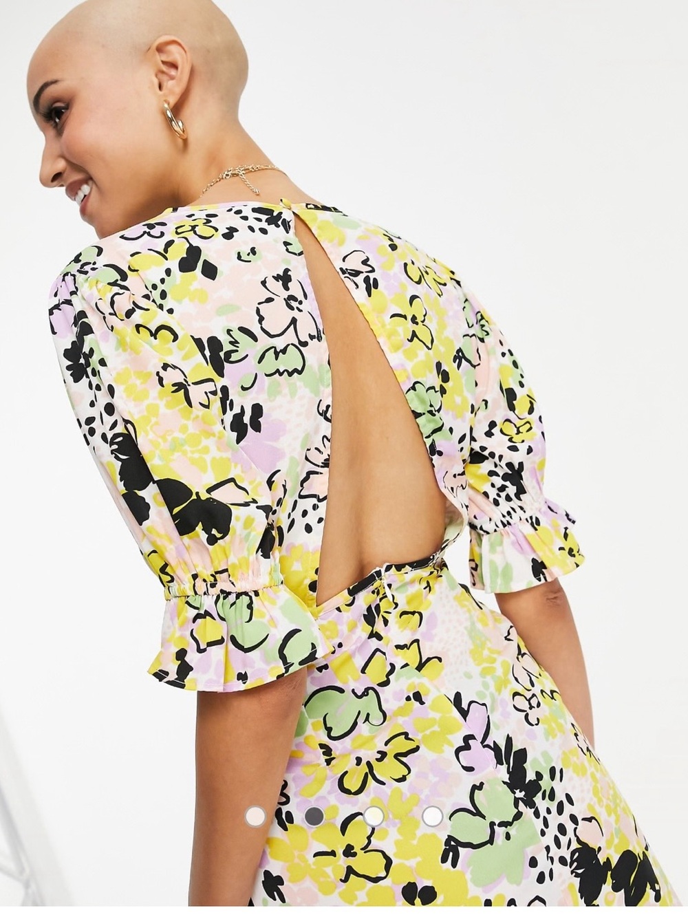 ASOS Floral Midi Dress in Yellow, Pink & Black - Picture 2 of 8